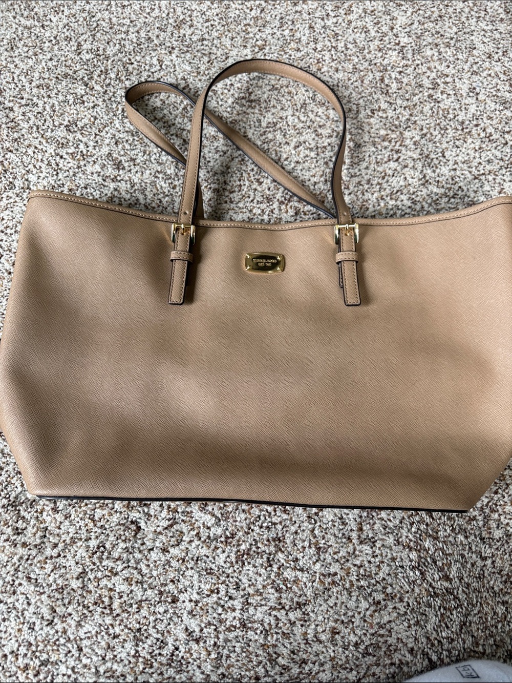 Michael Kors Beige/Tan Saffiano Leather Tote with Gold Hardware